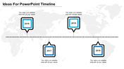 Four blue outlined markers with years 2016 to 2019 on a dotted timeline, set against a light world map background.
