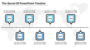 Timeline slide showing key years from 2012 to 2019 on a dotted line, with square markers for each year and caption areas.