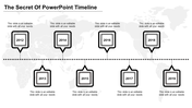 Timeline infographic with square markers for years 2012-2019, outlined in black and red placed in a white background. 