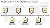 Horizontal timeline with alternating square milestones from 2014-2019, all outlined in yellow and black.