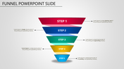 Funnel PPT slide showcasing five steps with gradient colors, from red at the top to blue at the bottom.