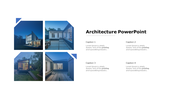 Architecture slide featuring four blue tinted modern building images with captions in a clean, organized layout.