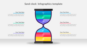 Infographic slide featuring a sand clock with six color coded segments, each accompanied by text placeholders.