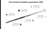Diagonal timeline with five milestone circles on a gradient arrow, each linked to an icon and captions on a white background.