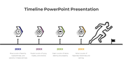 Timeline design with icons in blue, purple, green, and yellow, leading to a running figure at the end.