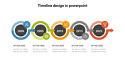 Colorful timeline PPT slide with years from 2000 to 2020, with sections for each milestone and icons with placeholder text.