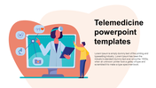 Illustration of a doctor on a computer screen with medical icons and  on a telemedicine-themed slide.