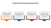 Pricing strategy options including cost-based, value-based, competitive, and dynamic pricing with caption areas.