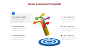 Goal template showing a dart with colorful arrows striking a bullseye layout includes five color coded effort sections. 