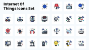 IoT icons showcasing smart devices, wearables, appliances, and cloud connectivity with vibrant colors and wireless visuals.