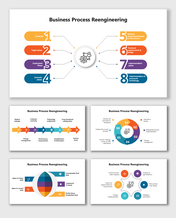 Business Process Reengineering template with colorful stages and workflow diagrams to streamline organizational processes.