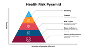 Health risk pyramid chart uses a color-coded pyramid to show health risk severity, population impact, and key indicators.