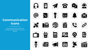 Communication Icons slide with colorful chat, email, phone, and network symbols in a structured layout with rounded shapes.