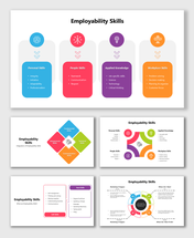 Job Shop Production slides use circular charts, flow diagrams, and color blocks to show process, traits, and pros & cons.