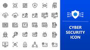 Cyber Security Icons set with shields, locks, servers, and secure login visuals on clean white background.