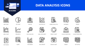 Data Analysis Icons set with 20 outlined symbols like charts, trends, reports, queries, and mobile analytics.