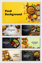 Background For Food with bowls of curry, spices, herbs, and ingredients on yellow and dark textured surfaces.
