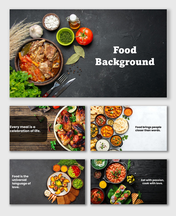 Background Food Wallpaper with bowls of curry, herbs, salads, and spices on dark textured surface for cooking slides.