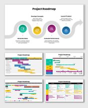 Project Roadmap Templates showing idea generation, development, evaluation, and launch stages with timeline visuals.