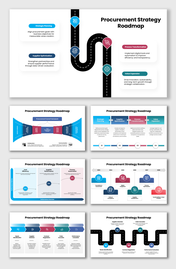 Procurement Strategy Roadmap showcasing sourcing, supplier management, cost optimization, and performance improvement phases.
