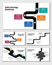 Sales Strategy Roadmap showing market analysis, sales planning, execution steps, and continuous improvement flow.