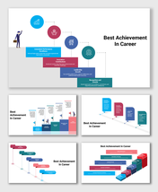 Career achievement steps showing performance excellence, innovation, leadership growth, and recognition milestones.