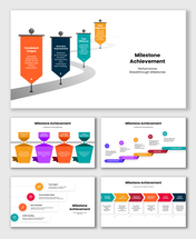 Milestone achievement slides showcasing consistent output, accuracy, team support, and career growth.