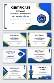 Editable student certificate with blue yellow design, name fields, year badge, date and signature ready!!