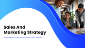 Sales and marketing strategy PPT with goals, analysis, target audience, digital tools, and performance growth plan.