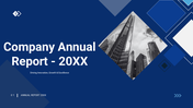 Company annual report PPT showcasing overview, performance, strategy, values, and future growth insights.