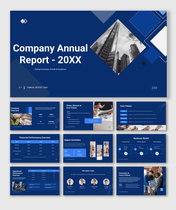 Company annual report PPT showcasing overview, performance, strategy, values, and future growth insights.