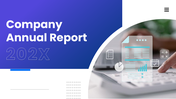 Professional company annual report PPT presenting overview, financial highlights, performance metrics, ESG initiatives.