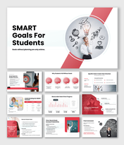 SMART goals presentation for students focused on planning, achievement, productivity, and academic success.