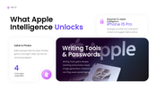 iOS 27 PowerPoint template showcasing Apple Intelligence, Siri AI, features, roadmap, and updates. - slide 3