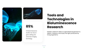 Explore bioluminescence, its chemistry, glowing organisms, research methods, and scientific applications. - slide 9