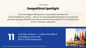Explore BRICS Summit 2026, India’s chairship, expansion, global cooperation, economic priorities, and challenges. - slide 9
