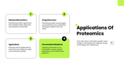 Proteomics presentation showing protein analysis, extraction, separation, mass spectrometry, identification, quantification. - slide 10