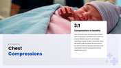 Neonatal resuscitation guide showing newborn assessment, ventilation, CPR, oxygen therapy, and care. - slide 8