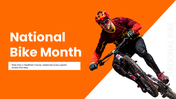National Bike Month presentation promoting cycling, road safety, fitness, sustainability, and active travel. - slide 1