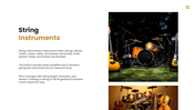 Musical instruments featuring guitar, drums, violin, piano, and brass instruments with their types. - slide 3