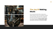 Musical instruments featuring guitar, drums, violin, piano, and brass instruments with their types. - slide 10