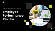 Employee performance review covering goals, productivity, teamwork, communication, strengths, and development. - slide 1