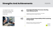 Employee performance review covering goals, productivity, teamwork, communication, strengths, and development. - slide 11