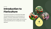 Floriculture PPT cover showing flower crops, soil needs, and cultivation practices for growing flowers. - slide 2