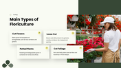 Floriculture PPT cover showing flower crops, soil needs, and cultivation practices for growing flowers. - slide 4