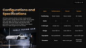 Roadster electric hypercar with dark orange theme, charts, timelines, tables, text holders and editable shapes. - slide 5