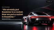 Roadster electric hypercar with dark orange theme, charts, timelines, tables, text holders and editable shapes. - slide 7
