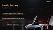 Roadster electric hypercar with dark orange theme, charts, timelines, tables, text holders and editable shapes. - slide 10