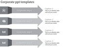 Corporate PowerPoint template featuring four steps with icons for network, team, and business collaboration.