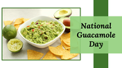 National Guacamole Day Presentation with avocado dishes, charts, cultural history, recipes, and green visuals.